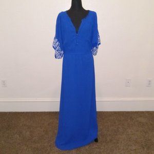 Bright blue sheer embroidered maxi dress
